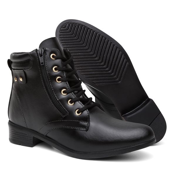 Bota Coturno Botinha Feminina De Amarrar Preta - B... - IDEN SHOES