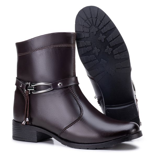 Bota Botinha Coturno Feminina Confort Marrom Com M... - IDEN SHOES