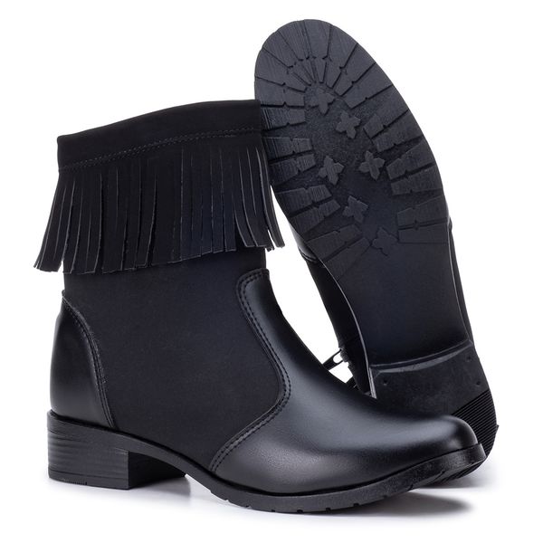 Bota Botinha Coturno Feminina Confort Preta Com Fr... - IDEN SHOES