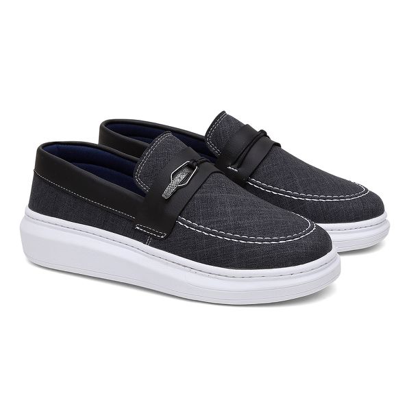 Mocassim Oxford Masculino Confort Preto Com Sola Branca