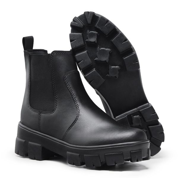 Coturno Bota Feminina Tratorada Preta Com Elástico... - IDEN SHOES