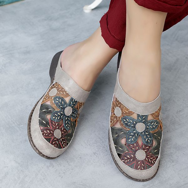 Sapatilha Feminina Mule Flores J.gean Retr Em Couro Cor Glac