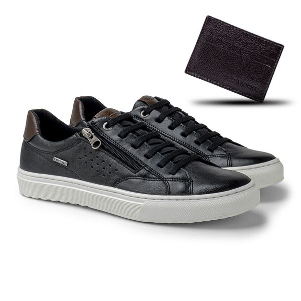 Sapatenis em Couro Casual Masculino Connect - Preto