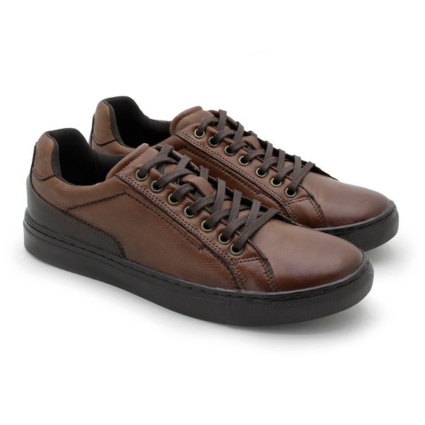 Sapatenis Casual Masculino Stratus em Couro Marrom Cal ados Laroche