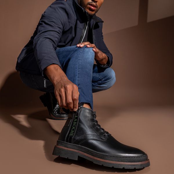 Bota Masculina Londres em Couro Legitimo Preto Calçados Laroche