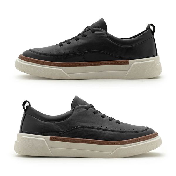 Sapatenis Casual Masculino Titanium em Couro Preto Cal ados