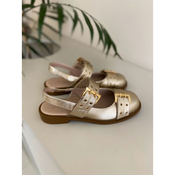Slingback Feminino Fivela Dourado