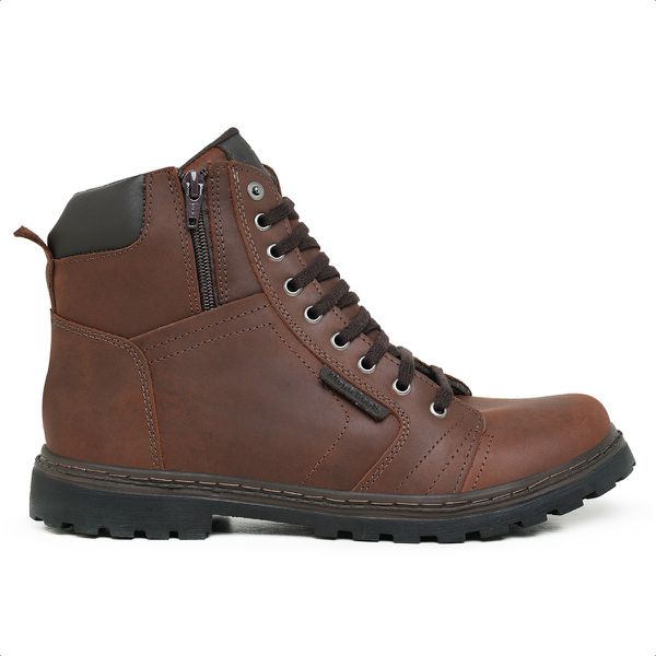 Bota Coturno Mega Boots 6016 em Couro Crazy Horse Havana Fosco