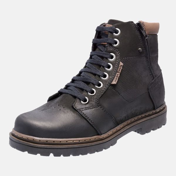 Bota Coturno em Couro Mega Boots 6027 Preto-Chocolate