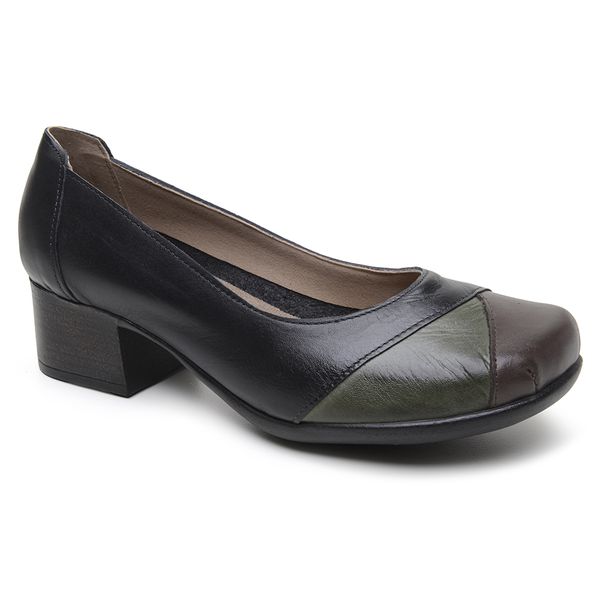 Sapato Celeste Salto Baixo Couro Legítimo