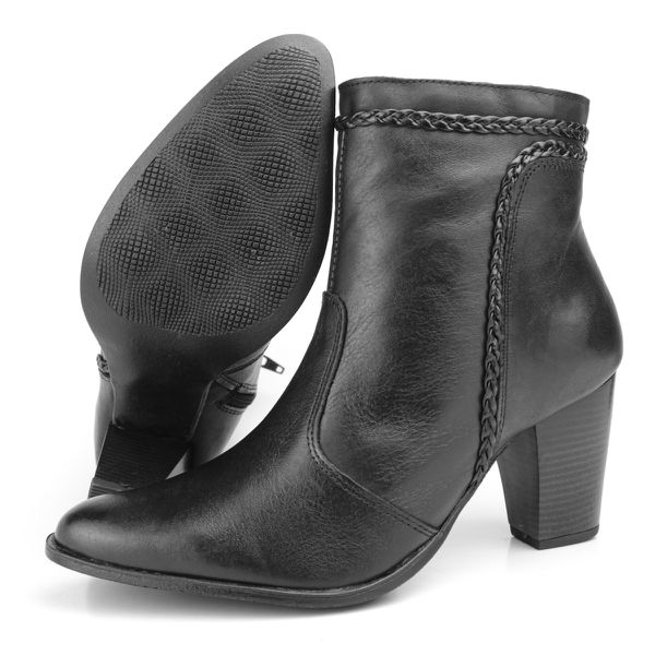 Bota Feminina Modelo Cano Curto Couro Legítimo Com Detalhe Lateral
