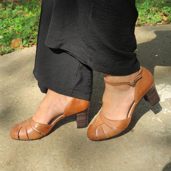 Sapato Salto Bloco Couro Legítimo | Loja Miuzzi