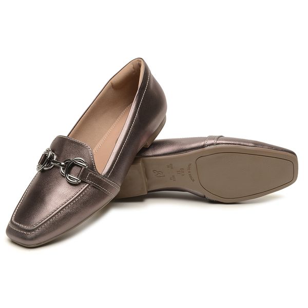 Mocassim Cláudia Feminino Metalizado Couro Legítimo