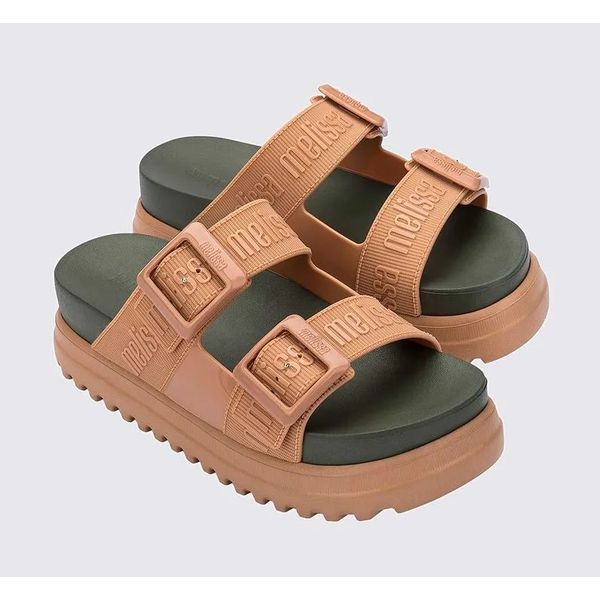 Melissa Chinelo Cozy M Lover Platform - Bege/Verde | Loja Mônica's