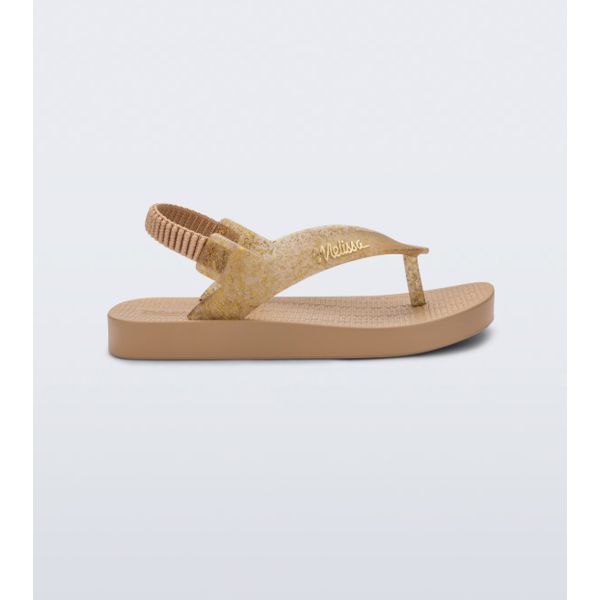 Mini Melissa Sandália Sun Long Beach Baby - Bege Glitter 