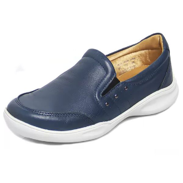 Tênis Feminino conforto couro legítimo cor azul marinho