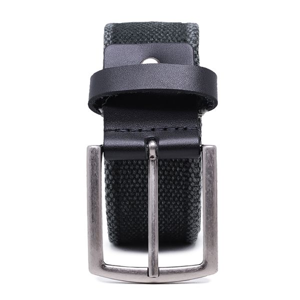 Cinto masculino casual em gorgurão cor preto envelhecido e couro legítimo preto 4 cm largura