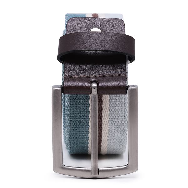 Cinto masculino casual em gorgurão cor azul e marrom couro legítimo marrom 4 cm largura