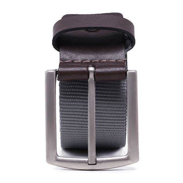 Cinto masculino casual em gorgurão cor cinza e couro legítimo marrom 4 cm largura