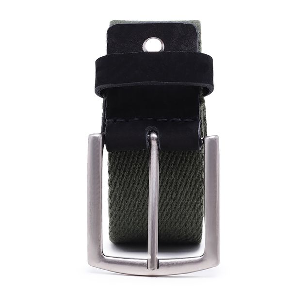 Cinto masculino casual em gorgurão cor verde militar couro legítimo preto 4 cm largura