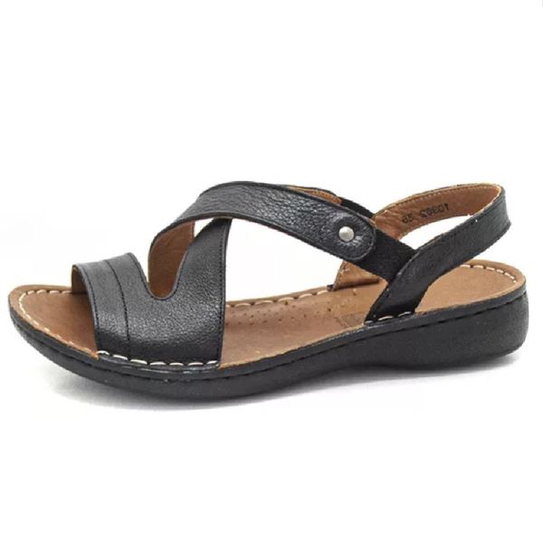 Sandália Feminina couro legítimo cor preta super confortável