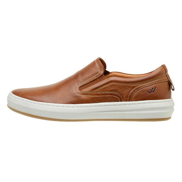 Tênis masculino slip on em couro legítimo cor tabaco