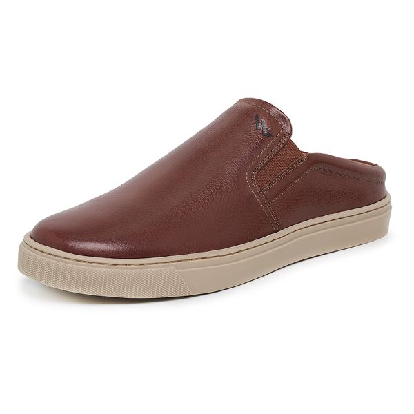 Mule masculino slip on em couro legítimo cor canela