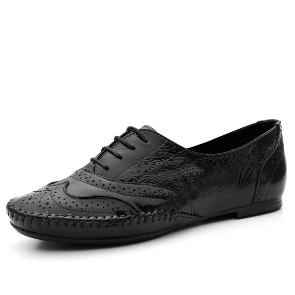 Oxford Feminino Couro Legítimo Pierrô - Preto Verniz