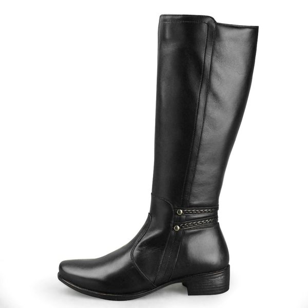 Bota Montaria feminina conforto cano alto couro legítimo cor preto com detalhes