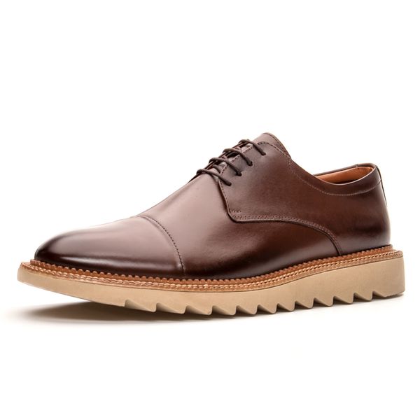 Sapato Derby Premium masculino tratorado couro legítimo cor marrom tipo exportação