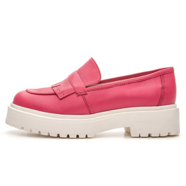 Mocassim feminino tratorado couro legítimo cor rosa com detalhe