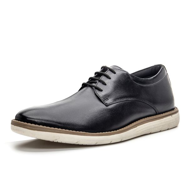 Sapato masculino de amarrar liso super confortável couro legítimo cor preto solado claro