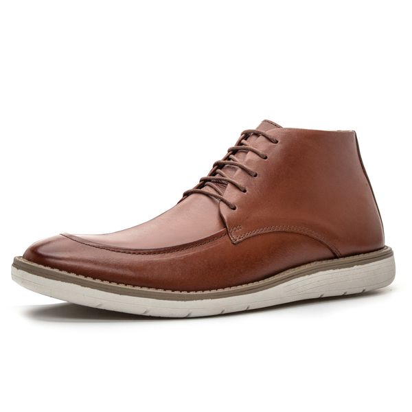 Bota masculina de amarrar super confortável couro legítimo cor castanho solado claro