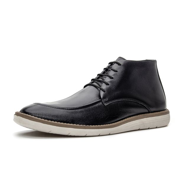 Bota masculina de amarrar super confortável couro legítimo cor preto solado claro