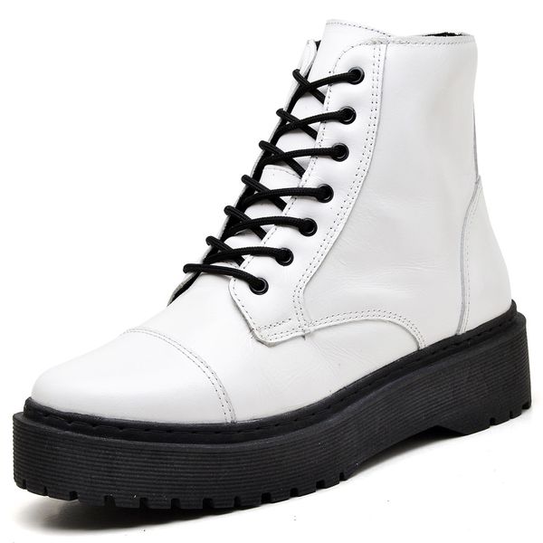Coturno Feminino plataforma couro legítimo cor branco