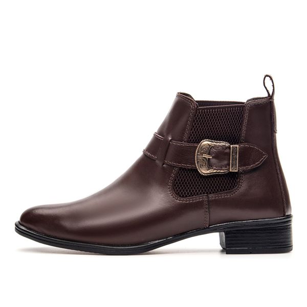 Bota Feminina em couro legítimo cor marrom com fivela lateral