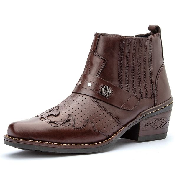 Bota Masculina country conforto couro legítimo cor café estilo texana com detalhes