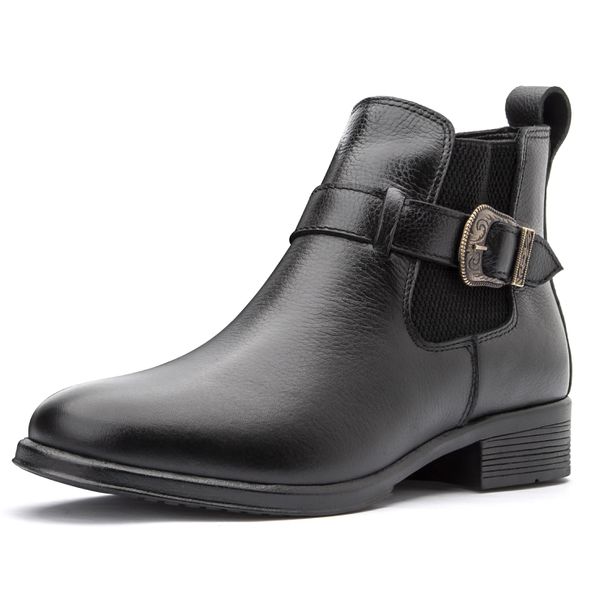 Bota Feminina em couro legítimo cor preta com fivela lateral