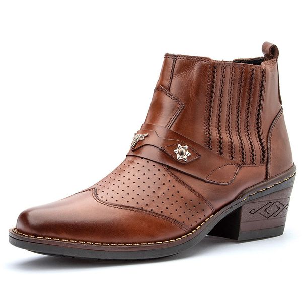 Bota Masculina country conforto couro legítimo cor whisky estilo texana