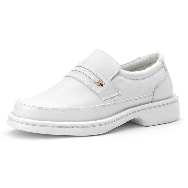 Sapato Social anti-stress tradicional com enfeite couro legítimo cor branco