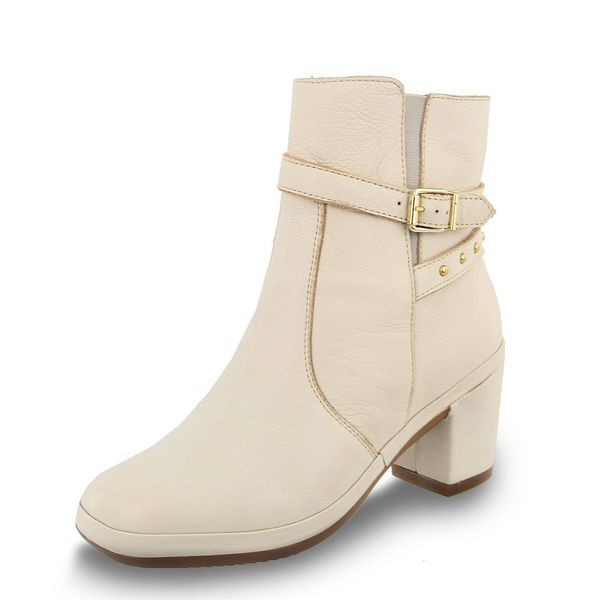 Bota Feminina anatômica cano baixo couro legítimo cor off white