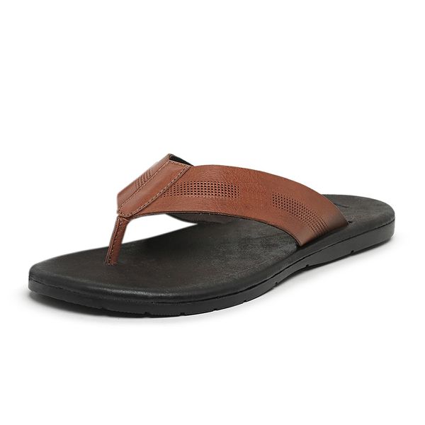 Chinelo Masculino confortável couro legítimo cor canela