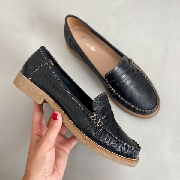 Mocassim Paula Couro Preto