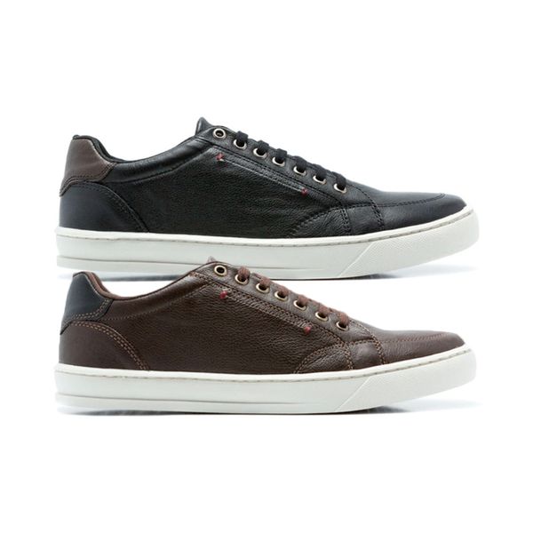 Combo 2 Tenis Quebec Toluca Black em Couro - Café e Preto