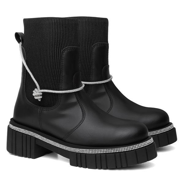 Bota Feminina Chelsea Meia Knit Sola Brilho Detalhe Brilho