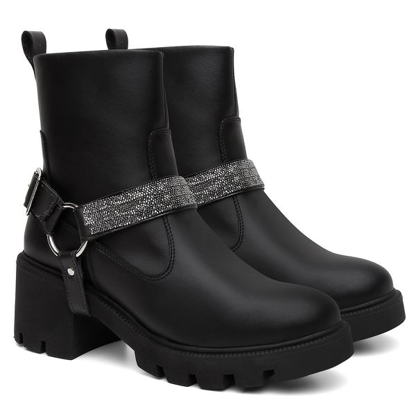Bota Feminina Cano Médio Preta Fivelas Biker