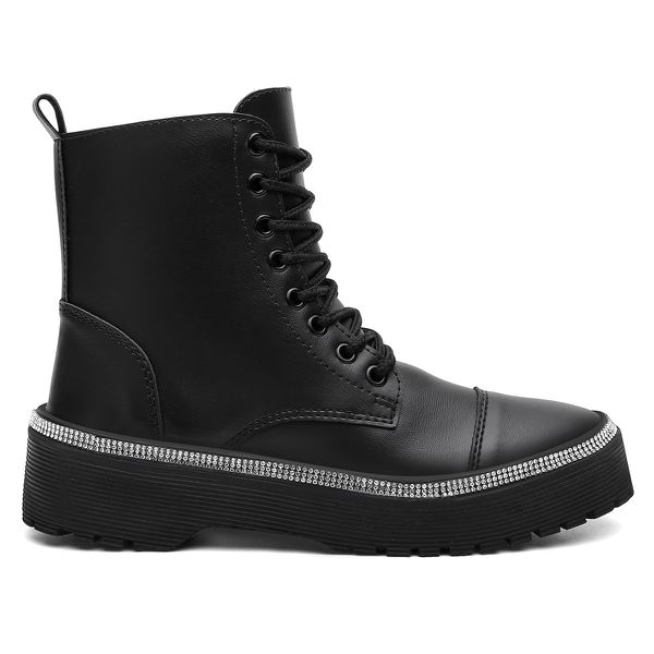 Bota coturno feminino com sola tratorada satinato top