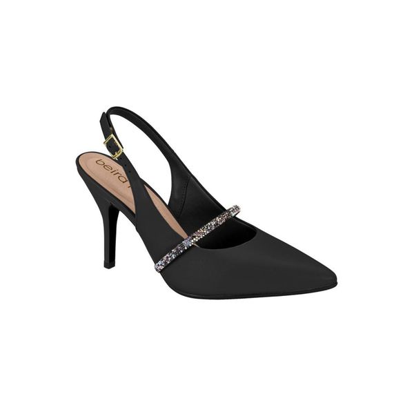 Sapato Scarpin Feminino Preto Bico Fino Brilho Beira Rio