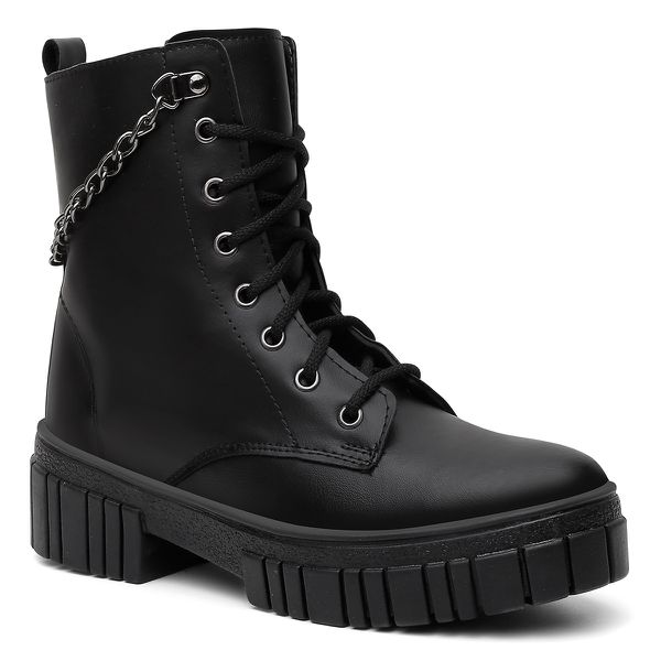 Bota Feminina Tratorada Detalhe Corrente Ônix
