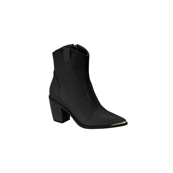 Bota Feminina Western Texana Preta Cano Médio Salto Bloco
